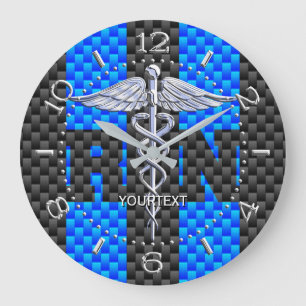 Zuster RN Caduceus Speciaal Stijl Blauw Koolstof Grote Klok