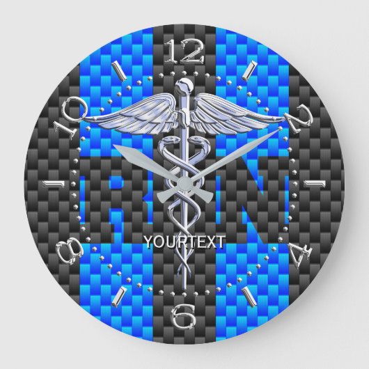 Zuster RN Caduceus Speciaal Stijl Blauw Koolstof Grote Klok (Voorkant)