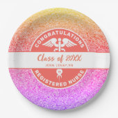 Zuster RN Graduation Party Rainbow Glitter Monogra Papieren Bordje (Voorkant)