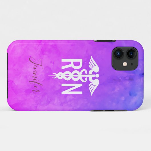 Zuster RN Medisch Roze Paarse Waterverf Monogram Case-Mate iPhone Case (Achterkant (horizontaal))