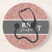 Zuster RN Roos Gold Glitter Aangepast Zandsteen Onderzetter (Voorkant)