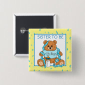 Zuster to be Blue Teddy Bear Baby shower Button (Voorkant /achterkant)