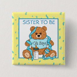 Zuster to be Blue Teddy Bear Baby shower Button