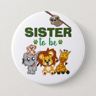 Zuster to be Oerwoud Safari Animal Baby shower Ronde Button 7,6 Cm