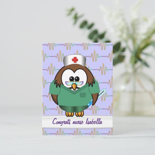 zuster uil briefkaart (Staand voorkant)