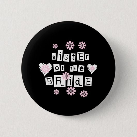 Zuster van Bride White op zwart Ronde Button 5,7 Cm (Voorkant)
