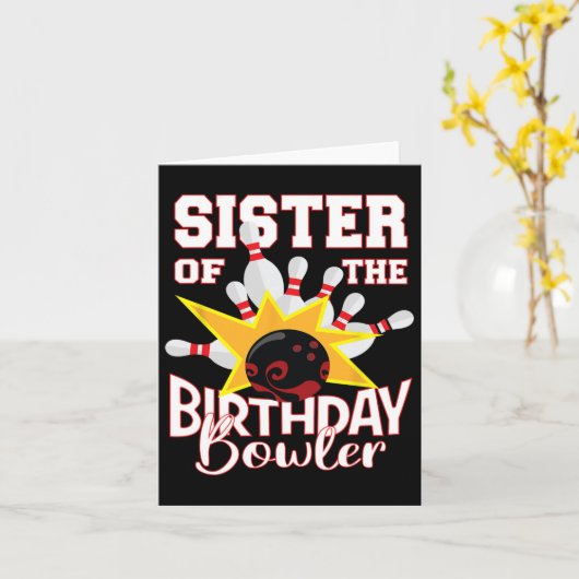 Zuster van de Birthday Bowler Kind Bowling Party Kaart (Gele Bloem)