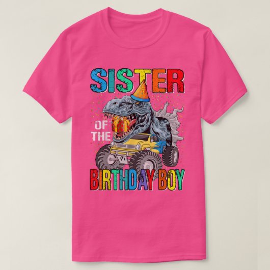 Zuster van de Birthday Boy Monster Truck Dinosaur T-shirt (Design voorkant)
