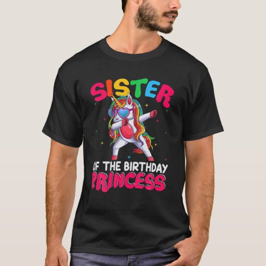 Zuster van de Birthday prinses Dabbing Unicorn Lo T-shirt (Voorkant)