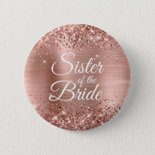 Zuster van de Bride Glittery Roos Gold Foil Ronde Button 5,7 Cm