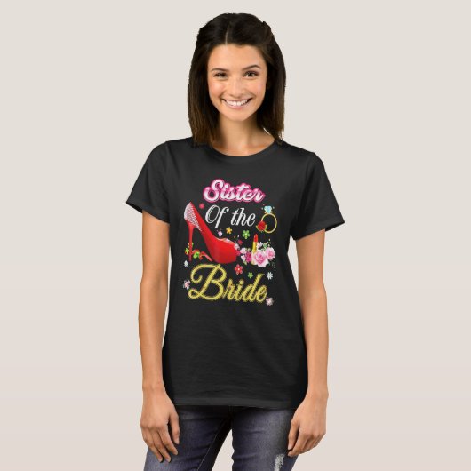 Zuster van de Bride Happy Wedding Flower Pink Shoe T-shirt (Voorkant volledig)
