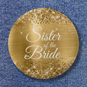 Zuster van de bruid Glitterig goud folie Ronde Button 5,7 Cm