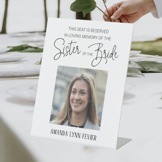 Zuster van de bruid Memorial Foto Gereserveerd Huw Reclamebord Met Voetstuk