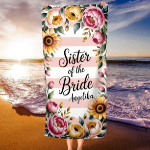 Zuster van de bruid Roze Strepen Bloemen bruiloft Strandlaken