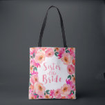 Zuster van de Bruid Roze Waterverf Bloemhuwelijk Tote Bag<br><div class="desc">Zuster van de Bruid Roze Waterverf Bloemen Wedding Party Canvas tassen</div>