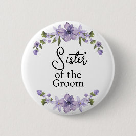 Zuster van de Bruidegom Paarse Bloemige Trouw Ronde Button 5,7 Cm