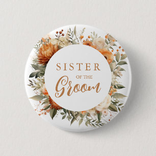 Zuster van de bruidegom verbrande Oranje Herfst Fl Ronde Button 5,7 Cm
