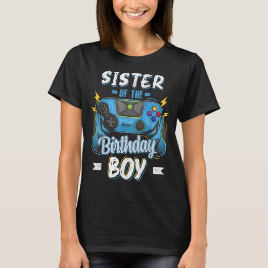 Zuster van de familie Birthday Boy Matching Video  T-shirt (Voorkant)