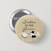 Zuster van de Groom Birds Wedding Button (Voorkant /achterkant)