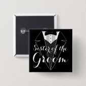 Zuster van de Groom Black Tux Wedding Party Button (Voorkant /achterkant)