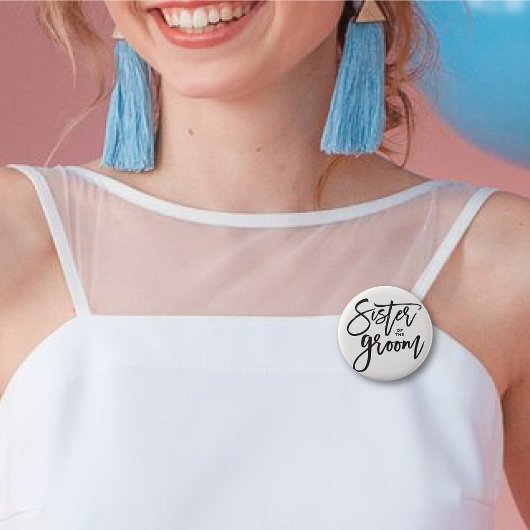 Zuster van de Groom Brush Wedding Bridal Party Ronde Button 5,7 Cm