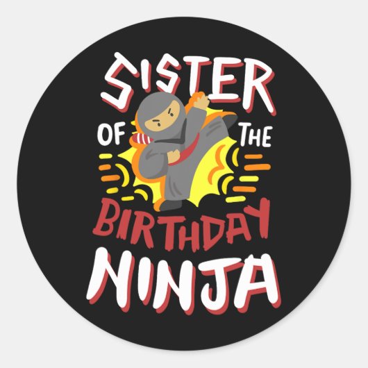 Zuster van de verjaardag Ninja Karate Kinder Bday Ronde Sticker (Voorkant)