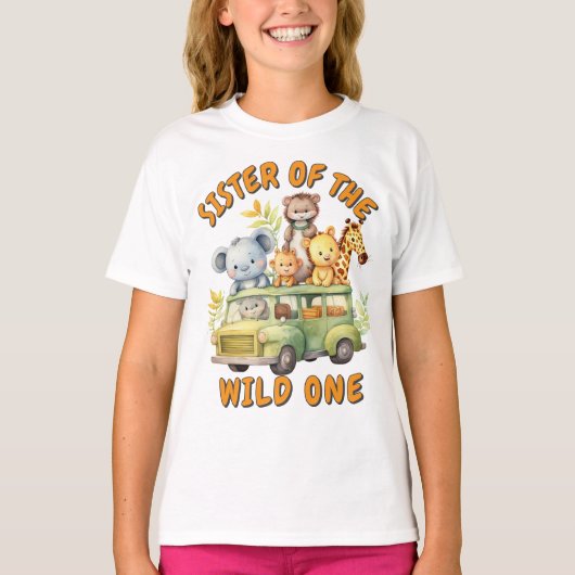 Zuster van de Wild One safari dieren verjaardag T-shirt (Voorkant)