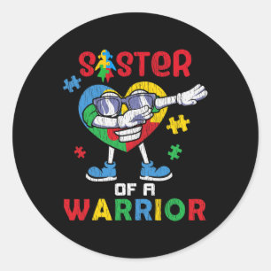 Zuster van een Warrior Autistic Kinder Autism Awar Ronde Sticker