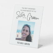 Zuster van Groom Memorial Foto gereserveerd bruilo Reclamebord Met Voetstuk (Voorkant)