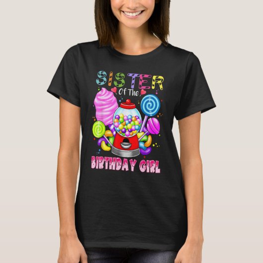 Zuster van het Birthday Girl Candyland Snoep gebor T-shirt (Voorkant)
