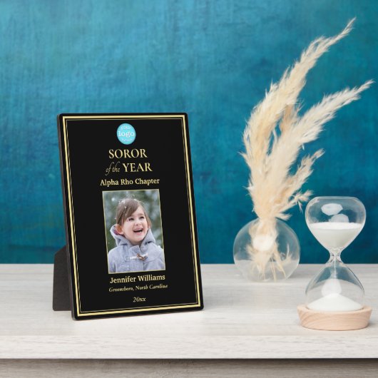 Zuster van het Jaar Sorority Logo Foto Zwart Goud Fotoplaat (Zijkant)