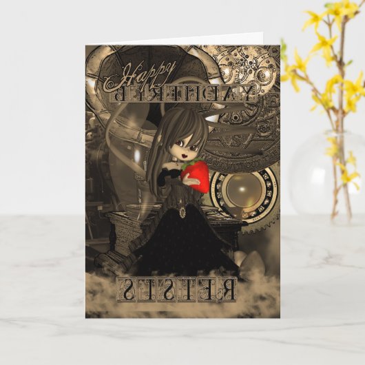 Zuster Verjaardag Steampunk Moonies Cutie Pie Kaart (Gele Bloem)