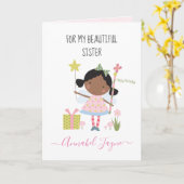 Zuster verjaardagsfeest roze roodroze kaart (Gele Bloem)