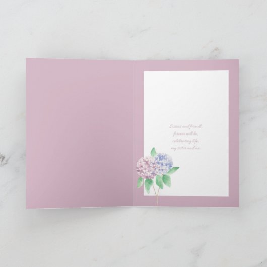 Zuster verjaardagskaart - aquarel hortensia kaart (Binnen)