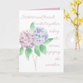 Zuster verjaardagskaart - aquarel hortensia kaart (Gele Bloem)