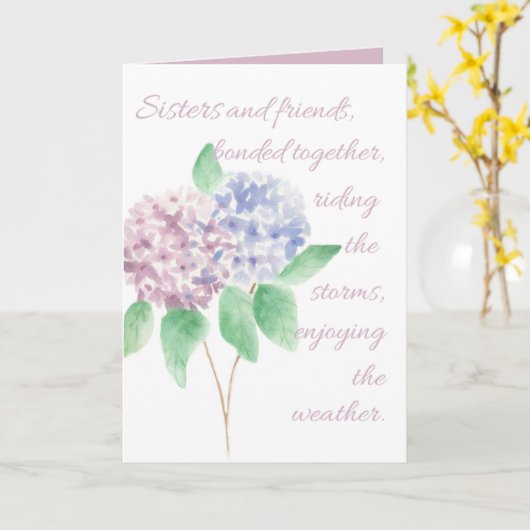 Zuster verjaardagskaart - aquarel hortensia kaart (Gele Bloem)