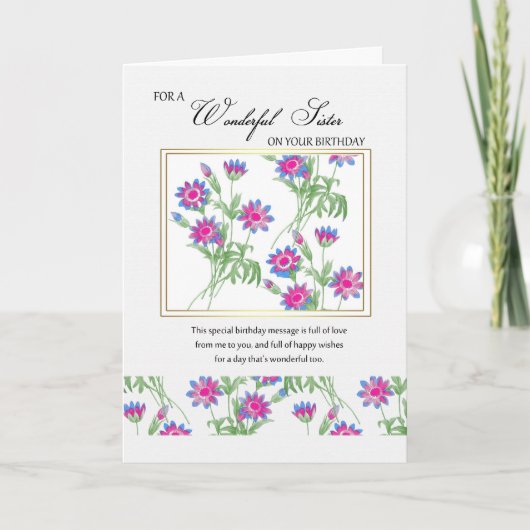Zuster verjaardagskaart - Bloemenkaart Kaart (Voorkant)