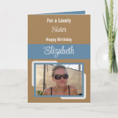 Zuster voegt naam toe: blauwe bruine verjaardag kaart (Voorkant)