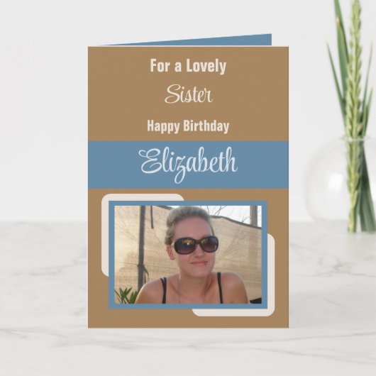 Zuster voegt naam toe: blauwe bruine verjaardag kaart (Voorkant)