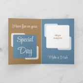 Zuster voegt naam toe: blauwe bruine verjaardag kaart (Binnen)