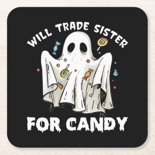 zuster voor snoep ruilen schattig halloween spook kartonnen onderzetters