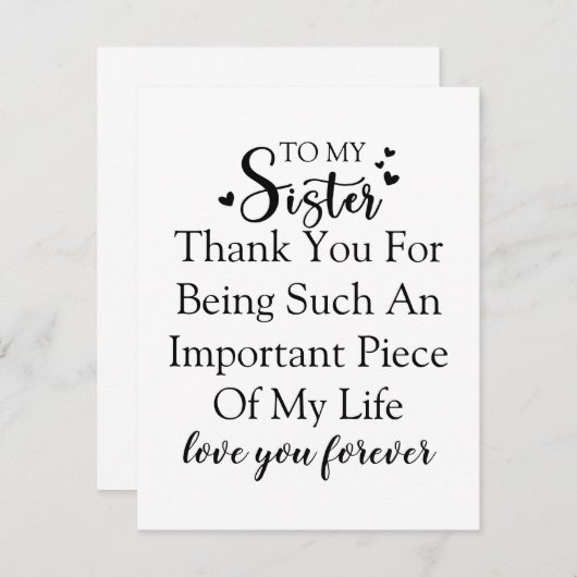 Zuster waardering Dank u voor uw aanwezigheid in m Bedankkaart (Voorkant / Achterkant)