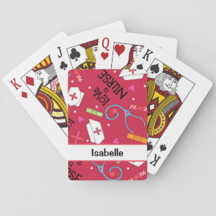 Zuster Whimsy Medical Art Red Name (Persoonlijk) Pokerkaarten