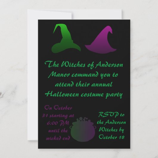 Zuster Witches Green en Paarse Halloween Party Kaart (Voorkant)