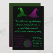 Zuster Witches Green en Paarse Halloween Party Kaart (Voorkant / Achterkant)