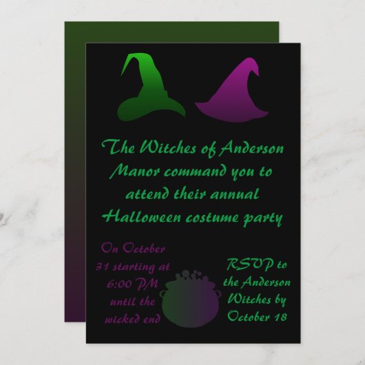 Zuster Witches Green en Paarse Halloween Party Kaart (Voorkant / Achterkant)