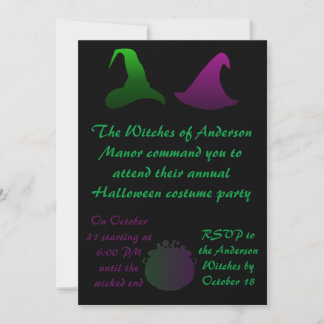 Zuster Witches Green en Paarse Halloween Party Kaart