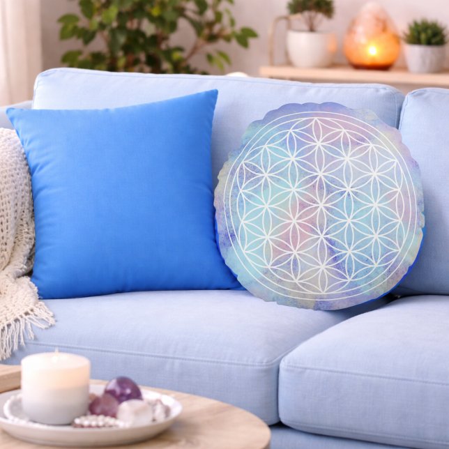 Zusterliefde – Heilige Geometrie Bloem des Levens Rond Kussen (Creator heeft geüpload)
