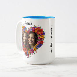 Zusterliefde in bloei met namen tweekleurige koffiemok