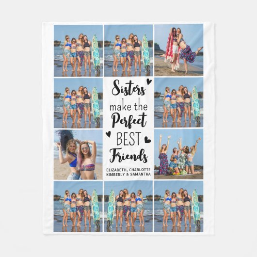 Zusters Beste Vrienden Custom Chic 10 Fotocollage Fleece Deken (Voorkant)